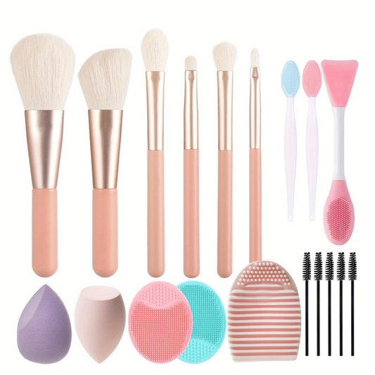 6pcs Makeup Brush Set with Bag Face Blush Contour Powder Wooden Handle