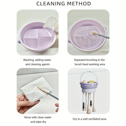 Makeup Brush Cleaner Mat Drying Rack Basket