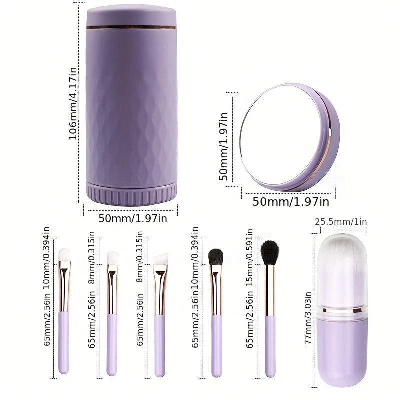 6-in-1 Makeup Brushes with Mirror Set Portable Kit