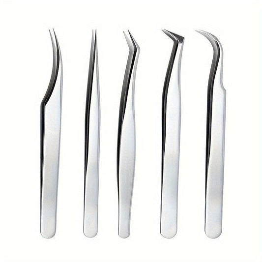 5Pcs Eyelash Extension Tweezers Set Stainless Steel Lash Volume Tools