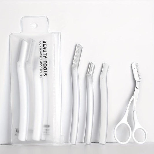 Eyebrow Razor & Scissors Kit with Cleaning Brush