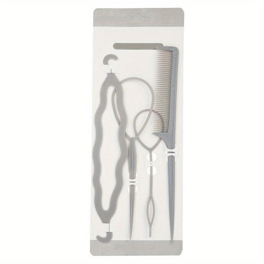4Pcs Hair Brush Twist Styling Clip Bun Braid Tools Accessories Women Girls