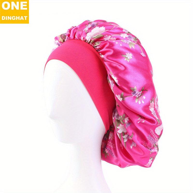 Floral Printed Satin Bonnet Wide Brimmed Sleep Cap Night Cap