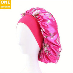 Floral Printed Satin Bonnet Wide Brimmed Sleep Cap Night Cap