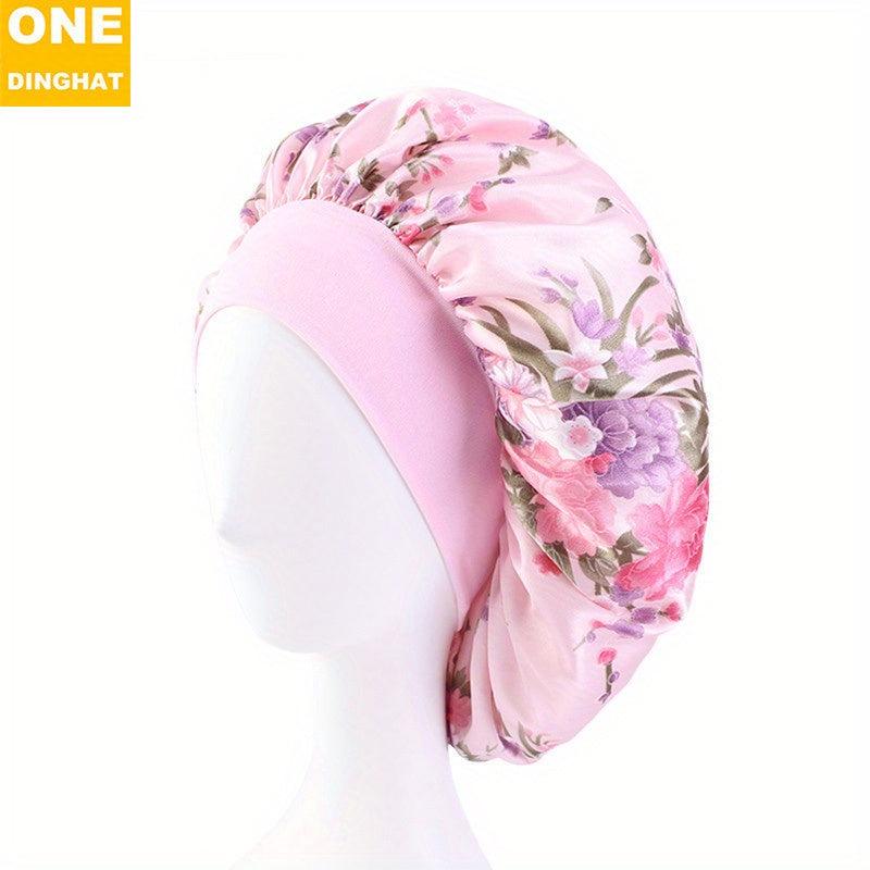 Floral Printed Satin Bonnet Wide Brimmed Sleep Cap Night Cap