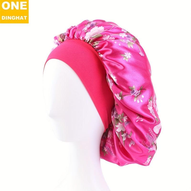 Floral Printed Satin Bonnet Wide Brimmed Sleep Cap Night Cap