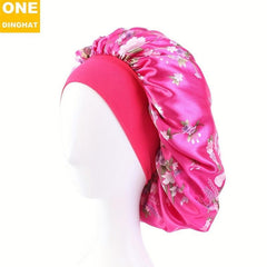 Floral Printed Satin Bonnet Wide Brimmed Sleep Cap Night Cap