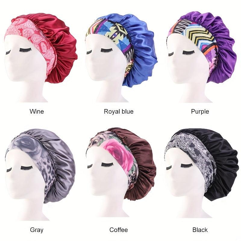 Satin Night Sleep Cap Wide Band Elastic Headband Satin Bonnet Hat