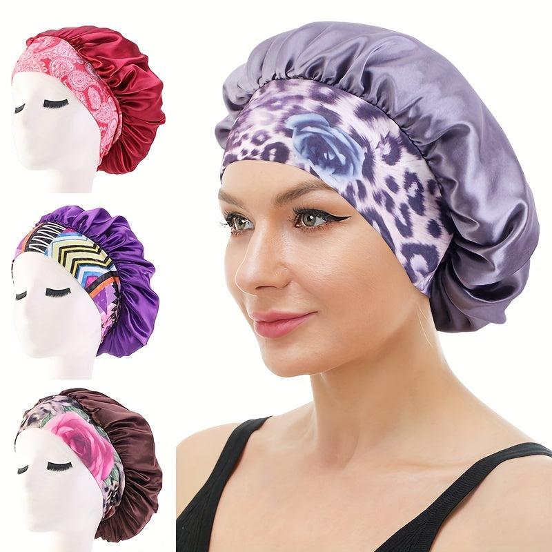 Satin Night Sleep Cap Wide Band Elastic Headband Satin Bonnet Hat