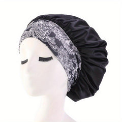 Satin Night Sleep Cap Wide Band Elastic Headband Satin Bonnet Hat
