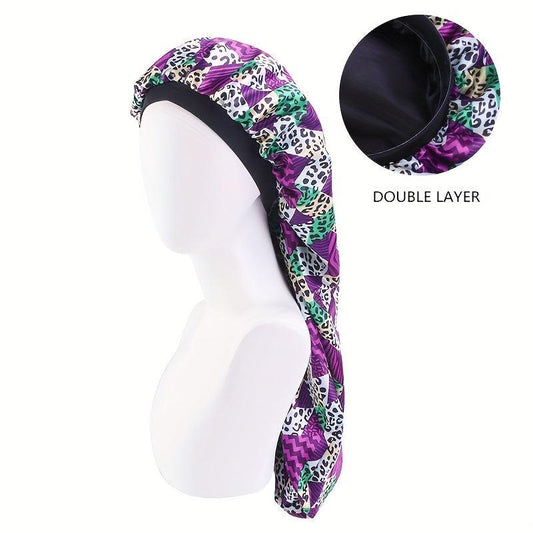 Geometric Satin Bonnet Double Layered Night Cap for Hairdressing