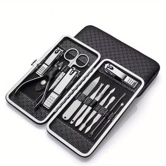 19PCS Manicure Pedicure Kit Stainless Steel Professional Grooming Tools