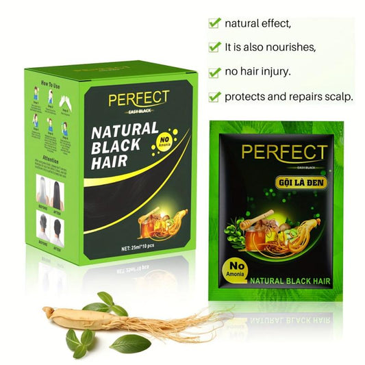 10pcs Box Herbal Hair Shampoo 3 In 1 Gray Coverage Instant Coloring