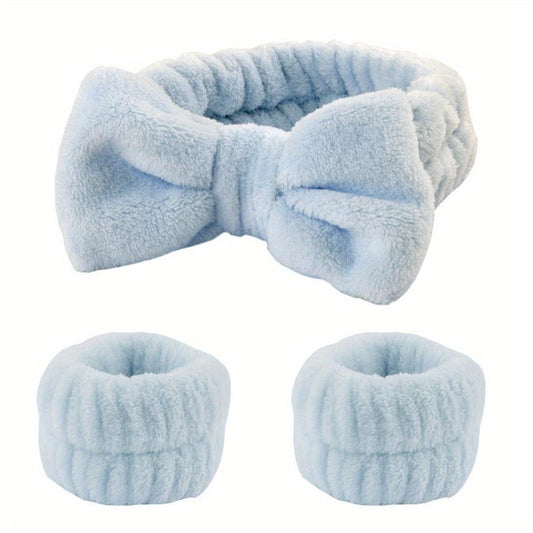 3Pcs Headbands & Wristband Set Microfiber Hairbands Towels For Bath Makeup