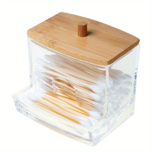 Clear Acrylic Fabric Swabs Holder With Bamboo Lid