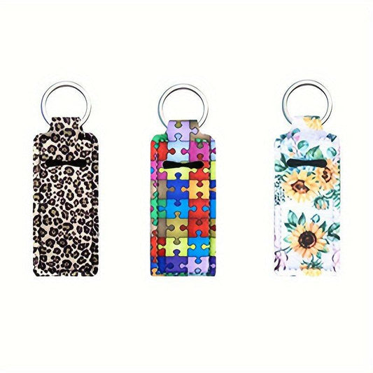 3pcs Lip Balm Pouch Keychain Holder Elastic Home Travel Outdoor