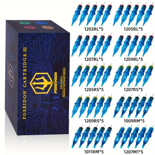 50pcs Tattoo Cartridge Needles Disposable Mixed Size Standard Round Liner