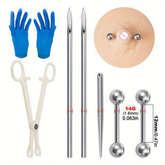 Body Piercing Kit with Surgical Steel Needles and Jewelry Set