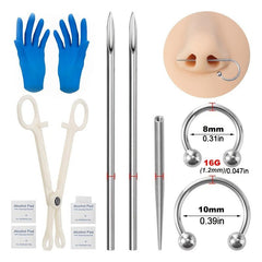 Body Piercing Kit with Surgical Steel Needles and Jewelry Set