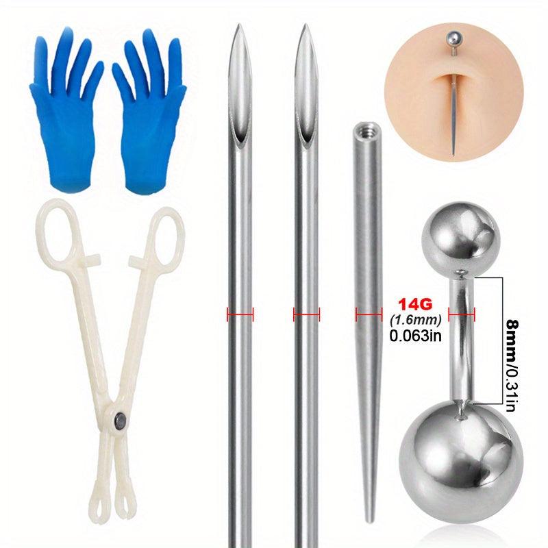 Body Piercing Kit with Surgical Steel Needles and Jewelry Set