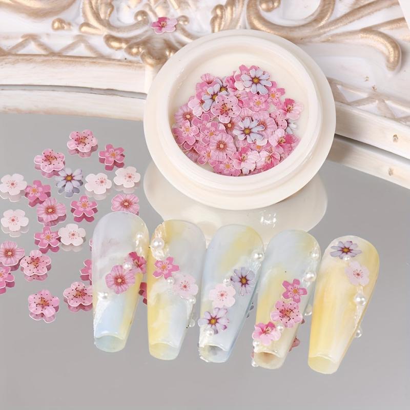 Wood Pulp Flower Charms for DIY Spring Nail Art Decoration