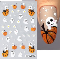 4pcs 5D Halloween Nail Art Stickers Pumpkin Ghost Skull Spider Web Nail Decals