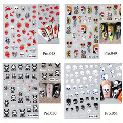 4pcs 5D Halloween Nail Art Stickers Pumpkin Ghost Skull Spider Web Nail Decals