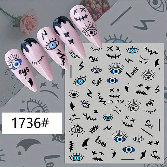 Evil Eye Nail Art Stickers Decals 3D Self Adhesive Witch Nail Decals