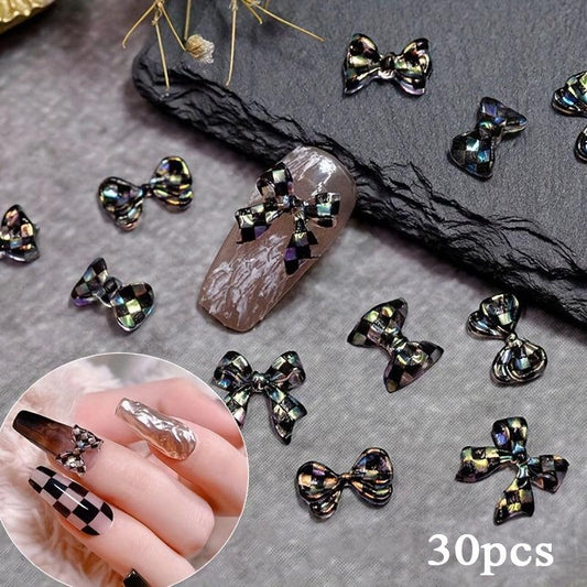 30 pcs 3D Bowknot Nail Charm Ornament Mixed Type Nail Chessboard Bows