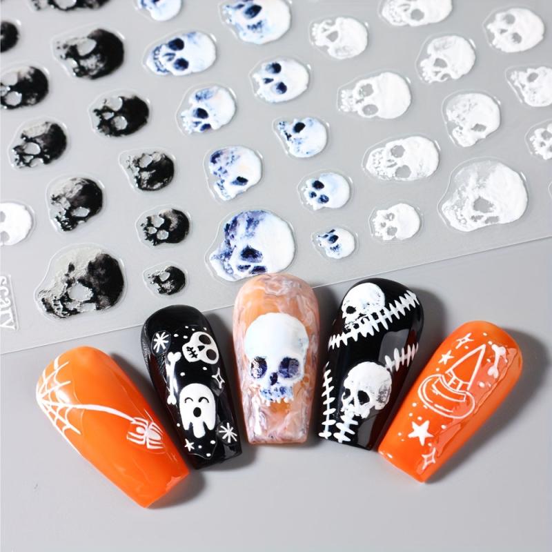 5D Halloween Nail Art Stickers Skull Ghost Jack Spider Nail Decals