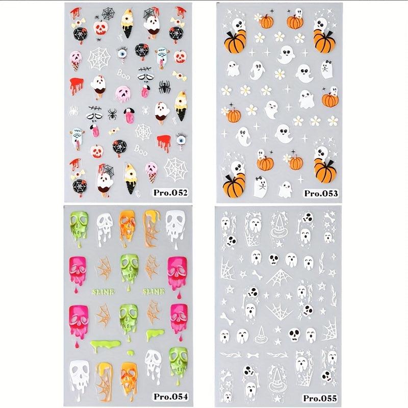 5D Halloween Nail Art Stickers Skull Ghost Jack Spider Nail Decals