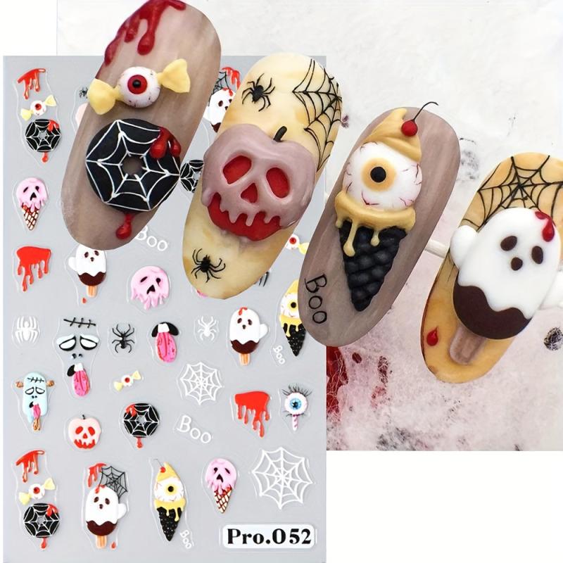 5D Halloween Nail Art Stickers Skull Ghost Jack Spider Nail Decals