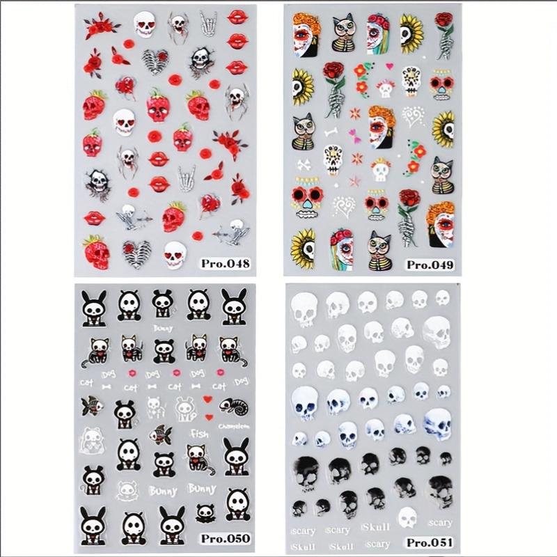 5D Halloween Nail Art Stickers Skull Ghost Jack Spider Nail Decals