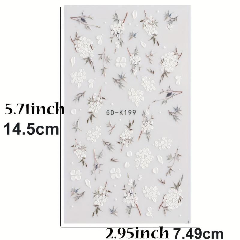 5D Embossed Pink Peach Blossom Nail Art Stickers for Manicure