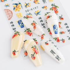 5D Embossed Pink Peach Blossom Nail Art Stickers for Manicure