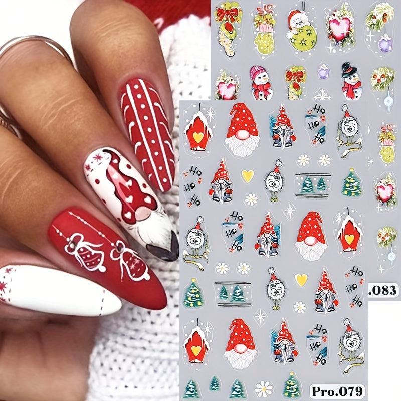 Embossed Christmas Nail Art Stickers - Santa Snowflake Tree Bell Decals