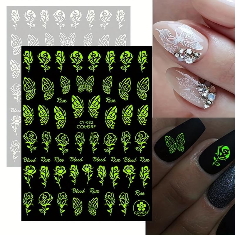 3D Self Adhesive Nail Decals Butterfly Flowers Flame Hearts Nail Art Decoration