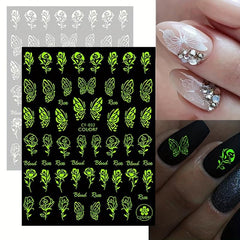 3D Self Adhesive Nail Decals Butterfly Flowers Flame Hearts Nail Art Decoration
