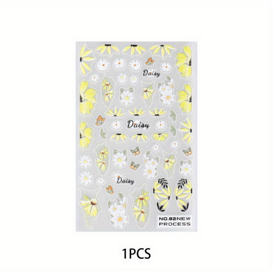 Colorful 3D Butterfly Flower Daisy Nail Art Stickers Decals