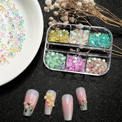 6 Grids Aurora Mermaid Beads Nail Charms Crystal Gems Rhinestones DIY