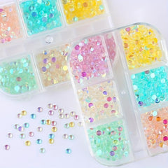 6 Grids Aurora Mermaid Beads Nail Charms Crystal Gems Rhinestones DIY