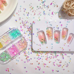 6 Grids Aurora Mermaid Beads Nail Charms Crystal Gems Rhinestones DIY