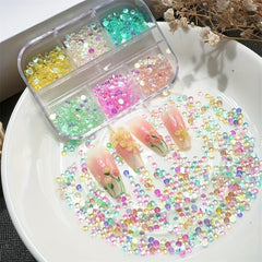 6 Grids Aurora Mermaid Beads Nail Charms Crystal Gems Rhinestones DIY