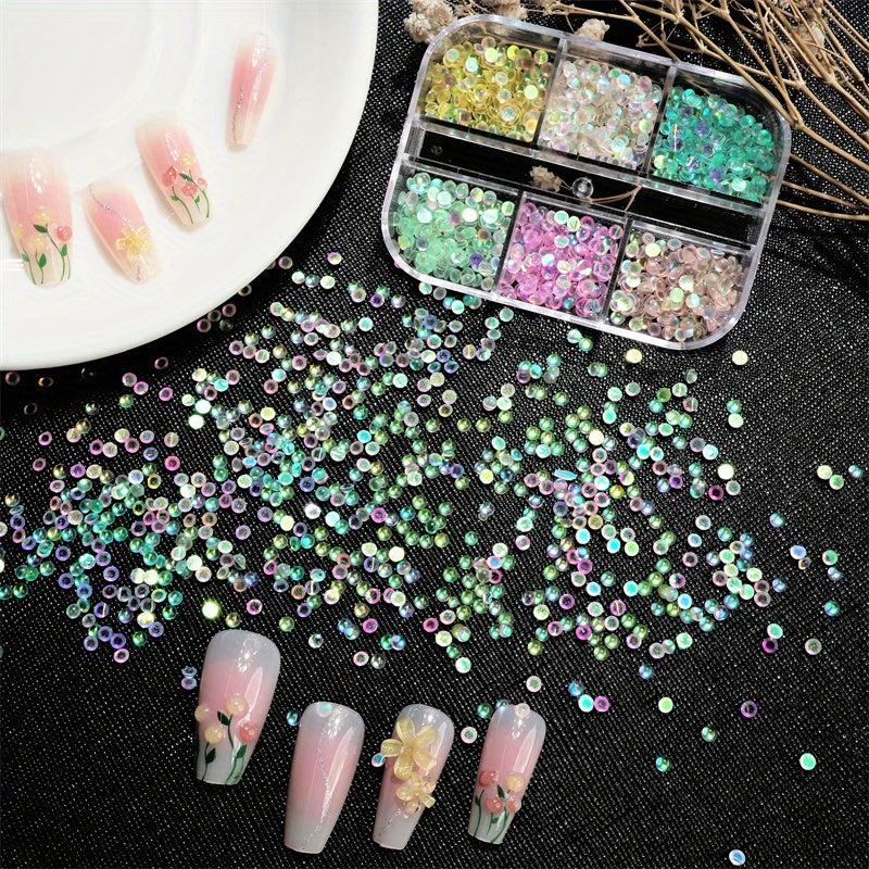 6 Grids Aurora Mermaid Beads Nail Charms Crystal Gems Rhinestones DIY