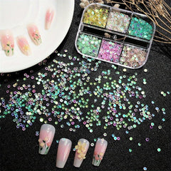 6 Grids Aurora Mermaid Beads Nail Charms Crystal Gems Rhinestones DIY