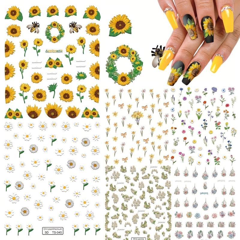 5D Embossed Flower Nail Art Stickers