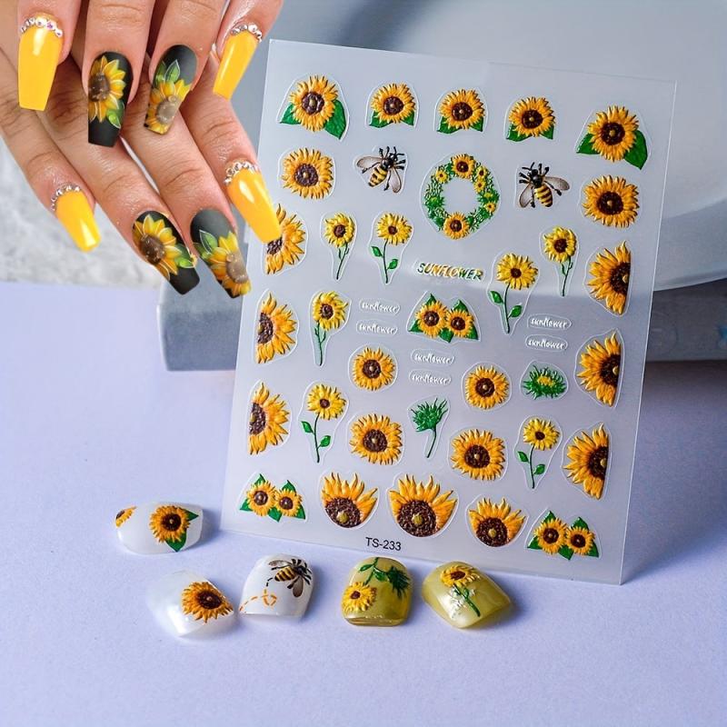 5D Embossed Flower Nail Art Stickers