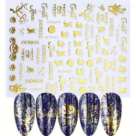 Halloween Nail Art Stickers 3D Pumpkin Witch Spider Bat Nail Decals