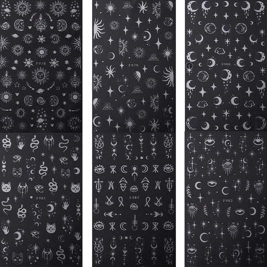 6pcs Moon Sun Star Snake Nail Art Stickers Geometric Line Nail Art Decals