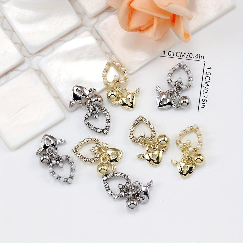 10 pcs Heart Pendant Nail Art Decoration with Rivet Rhinestones
